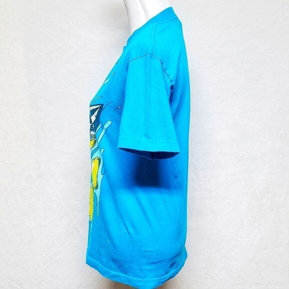 VINTAGE 90s Volcom Retro Neon Blue Vaporwave Tee - Picture 5 of 8